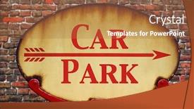  Presentation with car park - Beautiful slides featuring rusty old retro arrow sign with the text car park backdrop and a red colored foreground