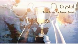  Presentation with trophy award hand holding - Slides enhanced with rusty weathered wall against cropped background and a lemonade colored foreground
