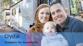  Presentation with military family - Presentation theme having rv - happy young military family background and a light blue colored foreground