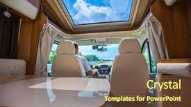  Presentation with caravan - Colorful slides enhanced with rv - man driving on a road backdrop and a tawny brown colored foreground