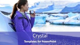  Presentation with driving road - Beautiful presentation design featuring rv-motorhome-travel-woman-drinking backdrop and a royal blue colored foreground