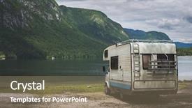  Presentation with mountain - Audience pleasing slide deck consisting of rv travel - camper van parked backdrop and a coral colored foreground