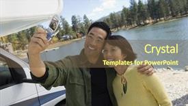 Presentation with cell - Slide set having rv travel - couple using cell phone camera background and a tawny brown colored foreground