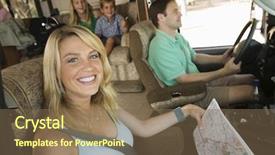  Presentation with road trip - Audience pleasing slide set consisting of rv travel - family in rv on summer backdrop and a violet colored foreground