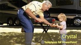  Presentation with grandfather - Beautiful PPT theme featuring rv travel - grandfather giving granddaughter hotdog backdrop and a tawny brown colored foreground