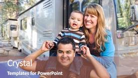  Presentation with race - Cool new presentation design with rv travel - happy young mixed race family backdrop and a coral colored foreground