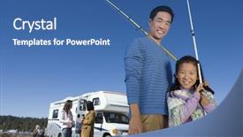  Presentation with fishing - Amazing presentation theme having rv travel - man and girl going fishing backdrop and a ocean colored foreground