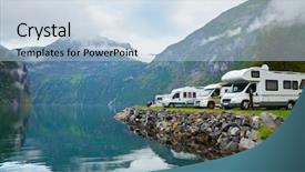  Presentation with campsite - Slides with rv travel - motorhomes at campsite background and a light blue colored foreground