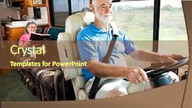  Presentation with motor riders - Slides enhanced with rv travel - retired senior couple traveling background and a tawny brown colored foreground