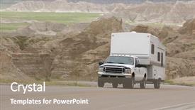  Presentation with mountain climbing - Slide deck with rv travel - rv pick-up truck and trailer background and a gray colored foreground