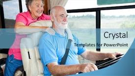  Presentation with senior couple - Presentation design having rv travel - senior couple traveling in their background and a light blue colored foreground