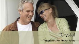  Presentation with next - Beautiful presentation theme featuring rv travel - smiling mature couple next backdrop and a mint green colored foreground