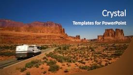 Presentation with arches national park - Presentation theme featuring rv travel - summer vacation travelers tour background and a ocean colored foreground