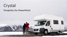  Presentation with campervan - Cool new presentation theme with rv travel - travelling couple with mobile motor backdrop and a white colored foreground