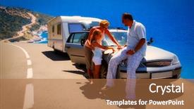  Presentation with caravan - Theme with rv travel with caravan trailer background and a coral colored foreground