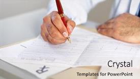  Presentation with prescription - Cool new PPT theme with rx - hands of a doctor filling backdrop and a lemonade colored foreground