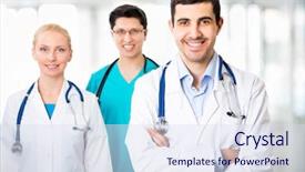  Presentation with multiracial team of young doctors stacking hands - Slide deck consisting of rx - portrait of a smart young background and a sky blue colored foreground