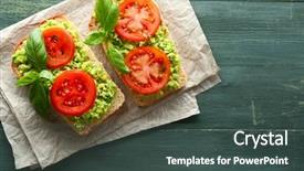  Presentation with vegan - Presentation featuring rye bread - vegan sandwich with avocado background and a ocean colored foreground