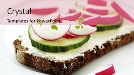  Presentation with healthy eating - Amazing PPT theme having rye bread - wholesome sandwich with cheese garden backdrop and a coral colored foreground