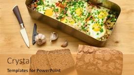  Presentation with bread - Colorful slide set enhanced with rye-bread-baked-mixed-vegetables backdrop and a gold colored foreground