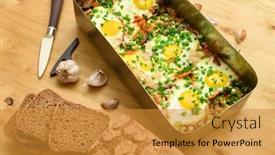  Presentation with bread - Presentation design enhanced with rye-bread-baked-mixed-vegetables background and a gold colored foreground