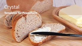  Presentation with vegetable cutting board - PPT layouts with rye bread with butter on cutting board close up background and a coral colored foreground