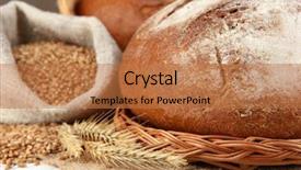  Presentation with grains - Audience pleasing theme consisting of rye bread with grains on sackcloth on table close up backdrop and a coral colored foreground