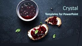  Presentation with healthy breakfast - Slide deck with rye-bread-with-mascarpone background and a ocean colored foreground