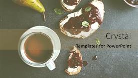  Presentation with healthy breakfast - Colorful presentation design enhanced with rye-bread-with-mascarpone backdrop and a coral colored foreground