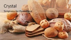  Presentation with bread - Presentation theme featuring rye dough - fresh bread on wooden table background and a coral colored foreground