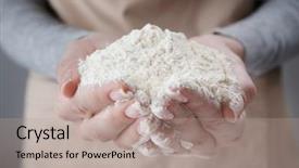  Presentation with holding hands - Beautiful PPT theme featuring rye dough - woman holding heap of flour backdrop and a coral colored foreground