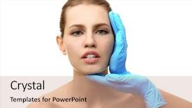  Presentation with plastic surgery - Slide set featuring rhinoplasty - hands touching female face background and a coral colored foreground