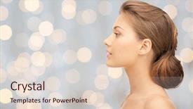  Presentation with holidays - Audience pleasing presentation consisting of health people holidays luxury and beauty concept - beautiful young woman face over lights background backdrop and a lemonade colored foreground