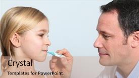  Presentation with temperature - Slide deck having hospital childeren s - doctor checking little girl's temperature background and a  colored foreground