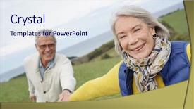  Presentation with healthy - PPT theme having 70 s - healthy senior woman holding husband's background and a sky blue colored foreground