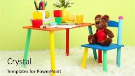  Presentation with equipment - Amazing PPT theme having modern child's room backdrop and a soft green colored foreground