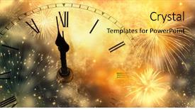  Presentation with new year streamer - PPT theme enhanced with waiting s - new year's at midnight background and a yellow colored foreground