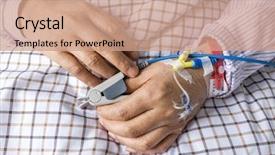  Presentation with moving patient to hospital bed - Presentation theme featuring iv s - patient's hand on the bed background and a coral colored foreground