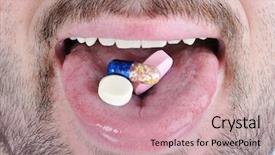  Presentation with capsules pills pill doctor prescription - Colorful slide deck enhanced with doping s - pills on man's tongue backdrop and a  colored foreground
