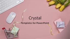  Presentation with shopping trolley - PPT layouts having s - shopping trolley gift boxes tulips background and a coral colored foreground