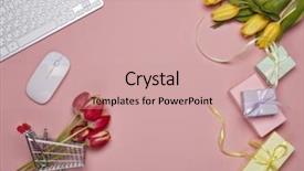  Presentation with shopping trolley - Audience pleasing slide deck consisting of s - shopping trolley gift boxes tulips backdrop and a coral colored foreground