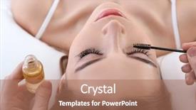  Presentation with eyelashes - Colorful presentation theme enhanced with proble s - specialist applying oil on woman's backdrop and a coral colored foreground