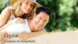  Presentation with husband and wife - PPT theme having 50 s - wife on husband's back background and a  colored foreground