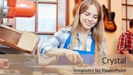  Presentation with apprentice retail - Beautiful PPT layouts featuring s apprentice in guitar workshop backdrop and a  colored foreground