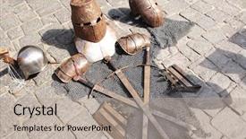  Presentation with armor - Presentation theme featuring medieval knight's armor helmets background and a mint green colored foreground