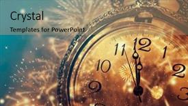  Presentation with new year - PPT theme featuring s at midnight - old clock background and a coral colored foreground