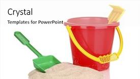  Presentation with beach toys on sand - Cool new PPT layouts with s beach toys and sand backdrop and a  colored foreground