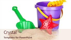  Presentation with white sand - PPT theme consisting of s beach toys and sand background and a lemonade colored foreground