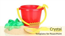  Presentation with sand play - Beautiful PPT theme featuring s beach toys and sand backdrop and a  colored foreground