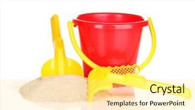  Presentation with beach toys on sand - Amazing PPT theme having s beach toys and sand backdrop and a  colored foreground